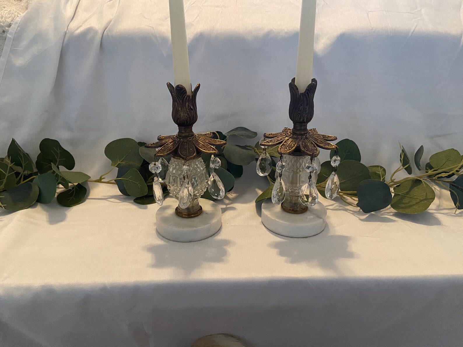 Vintage Messing Kerzenständer mit Marmor Böden Set von 2 ...