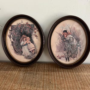 Zestaw 2 zdjęć Vintage Oval Girls
