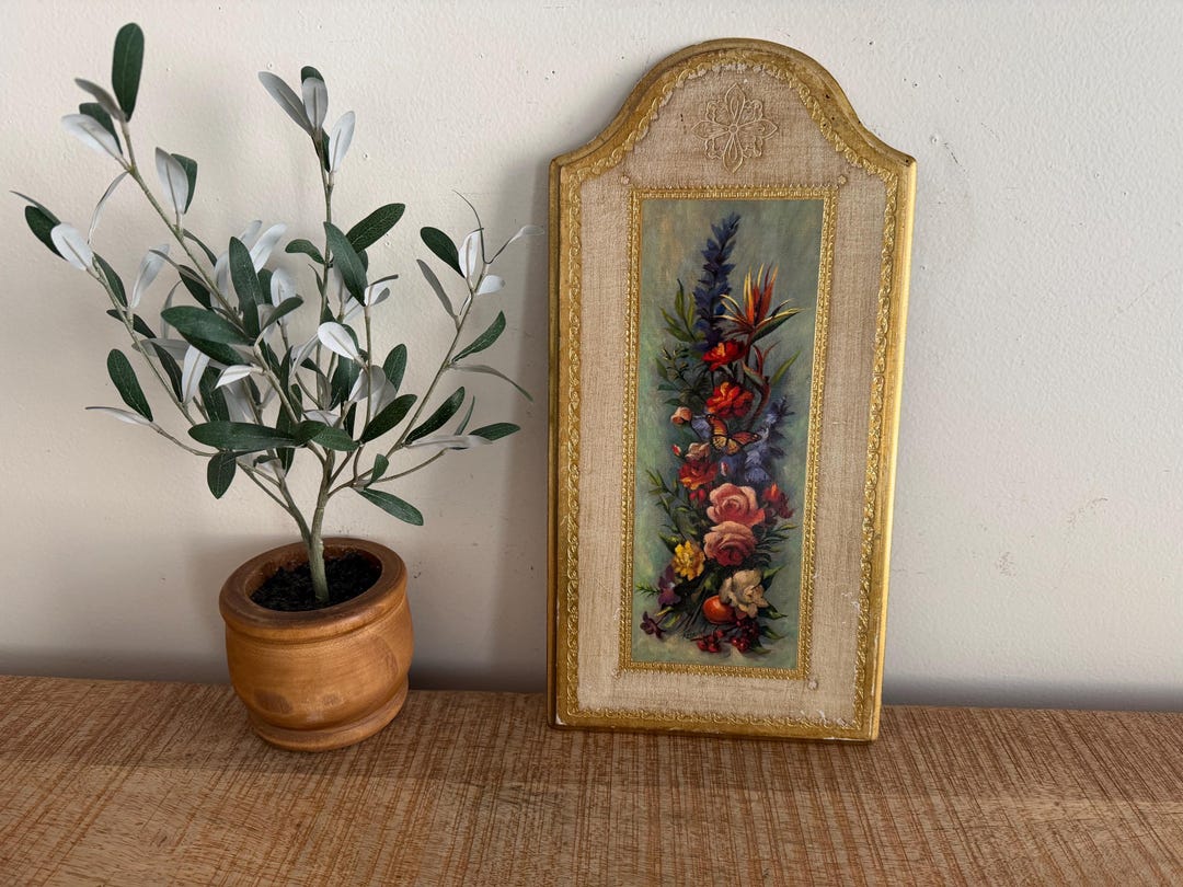 Vintage Gold Ornate Florentine Wood Flowers Boquet Butterfly Italy Wall ...