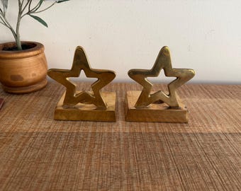 Vintage Brass Star Bookends candleholders set of 2