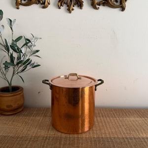Vintage Copper Pot with lid and brass handles made in Korea