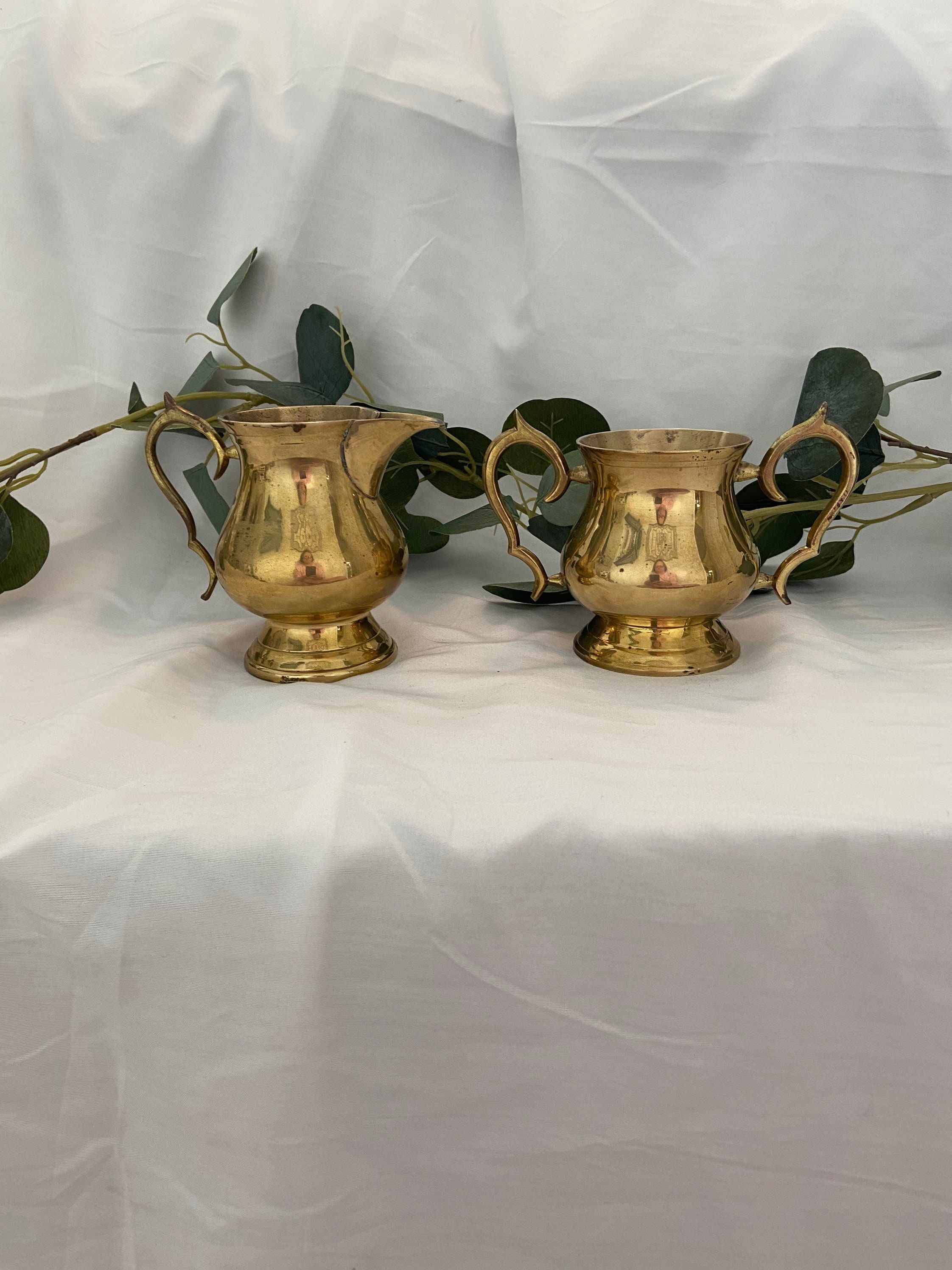Vintage Brass sugar and creamer set Etsy