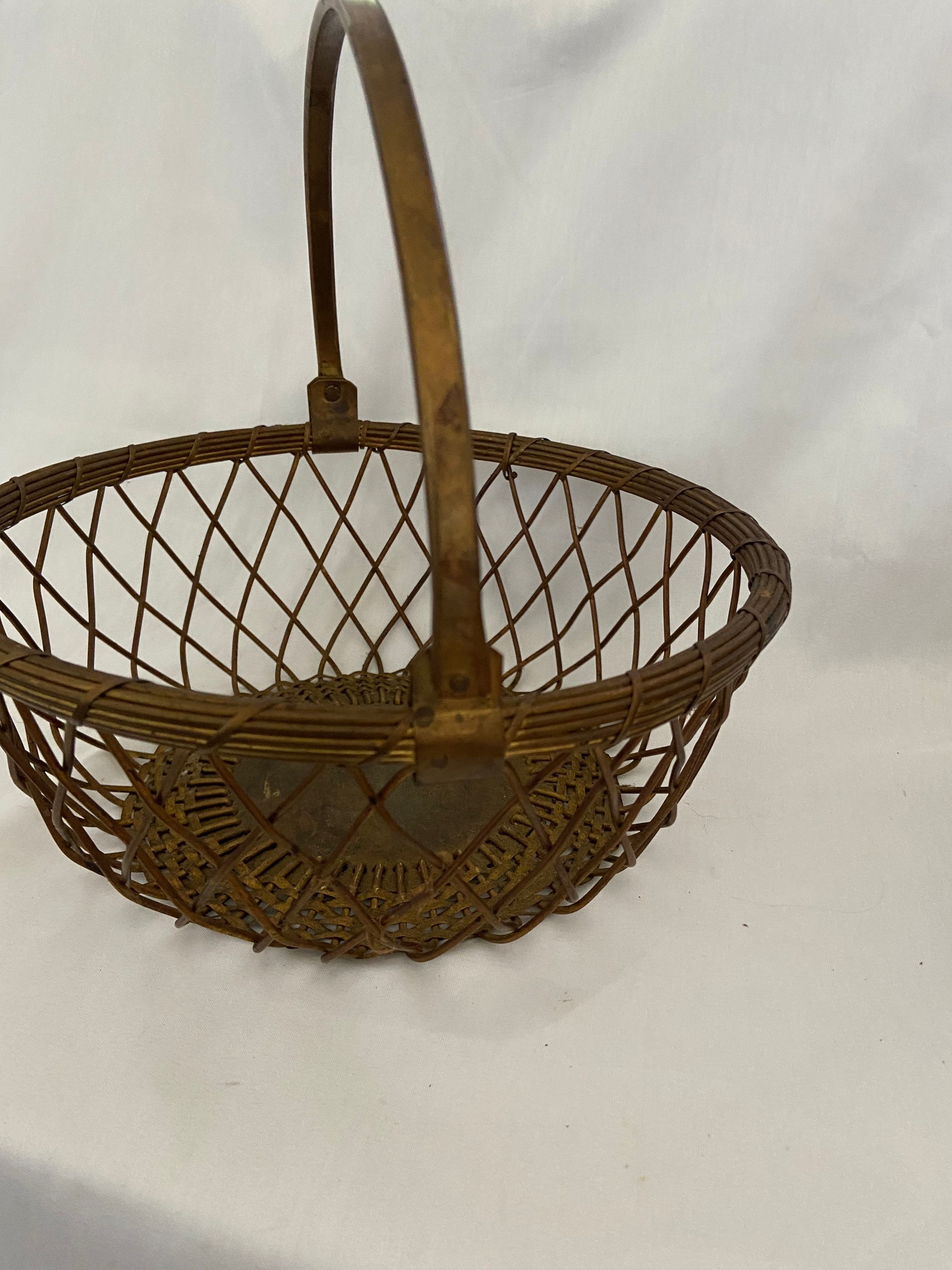 Vintage Brass Wire Basket With Handle Etsy