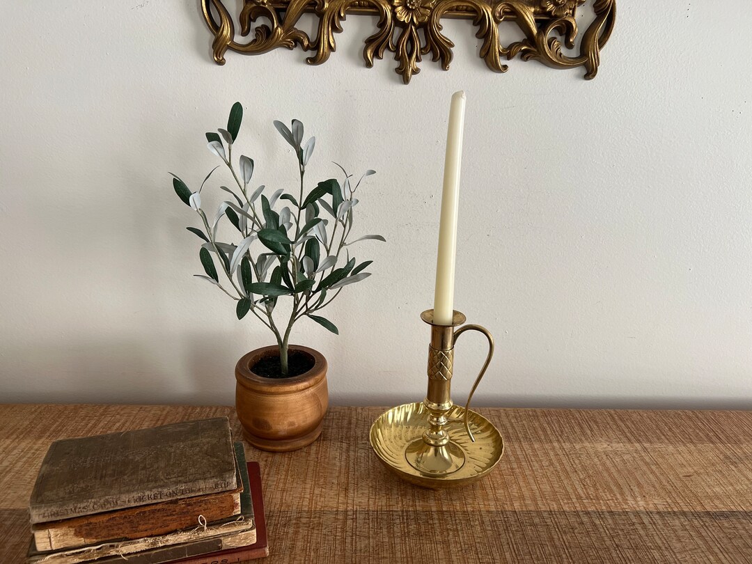 Vintage Solid Brass Candlestick With Handle Etsy