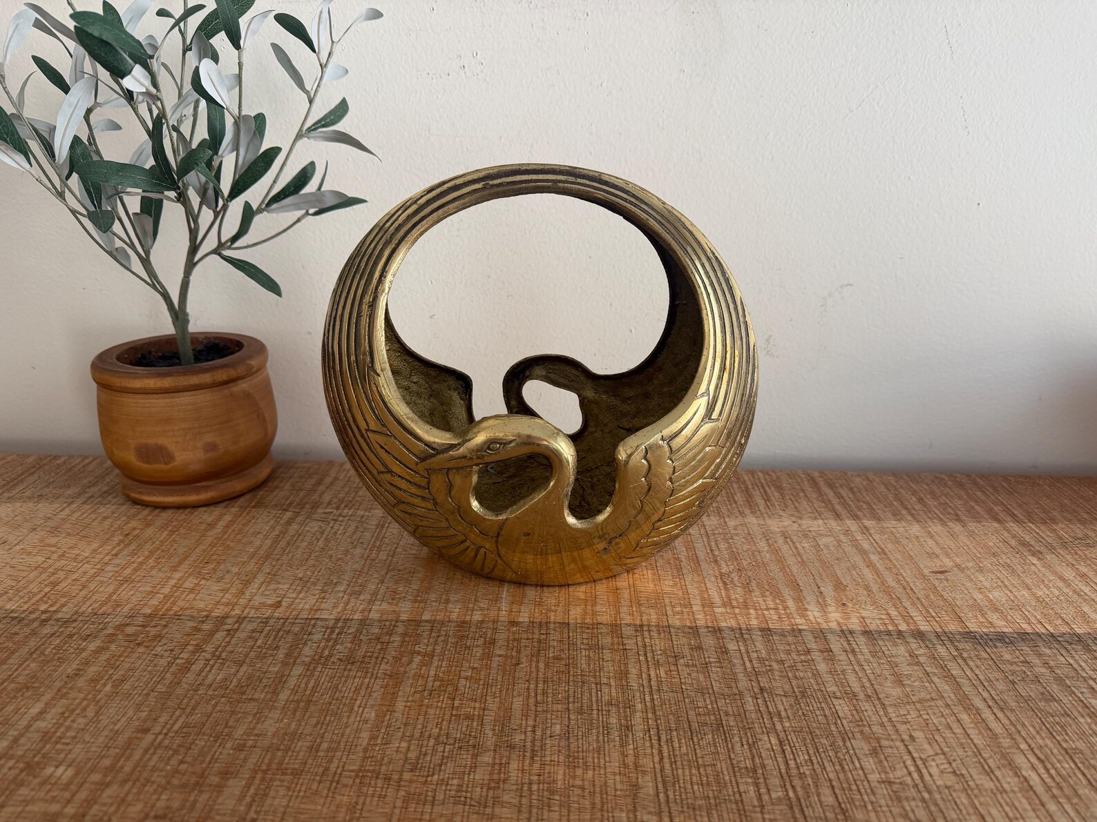 Vintage Brass swan basket planter