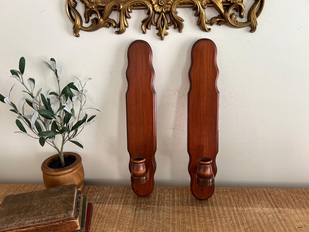 Vintage Wood Home Interior Wall Sconces Set of 2 - Etsy