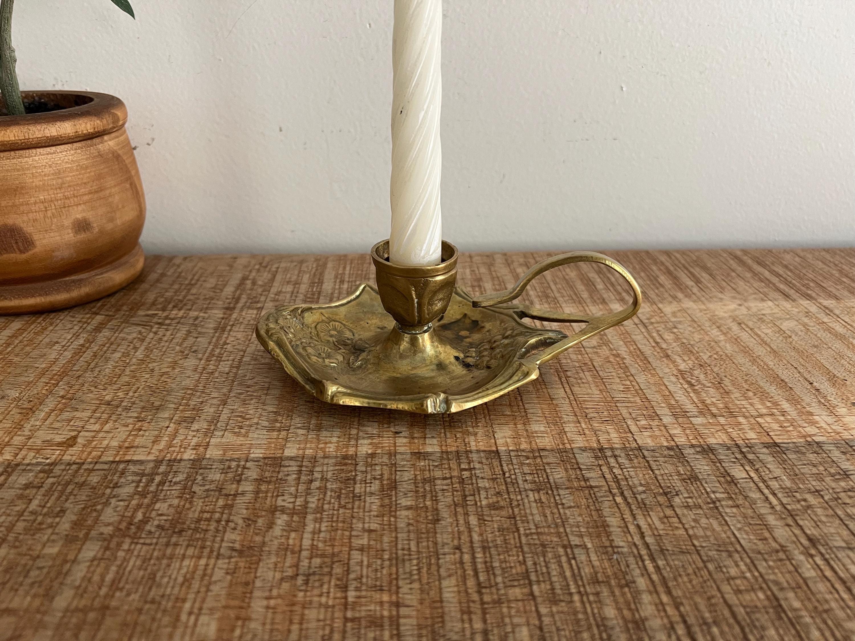 Vintage Brass scalloped Flowers Candlestick with handle
