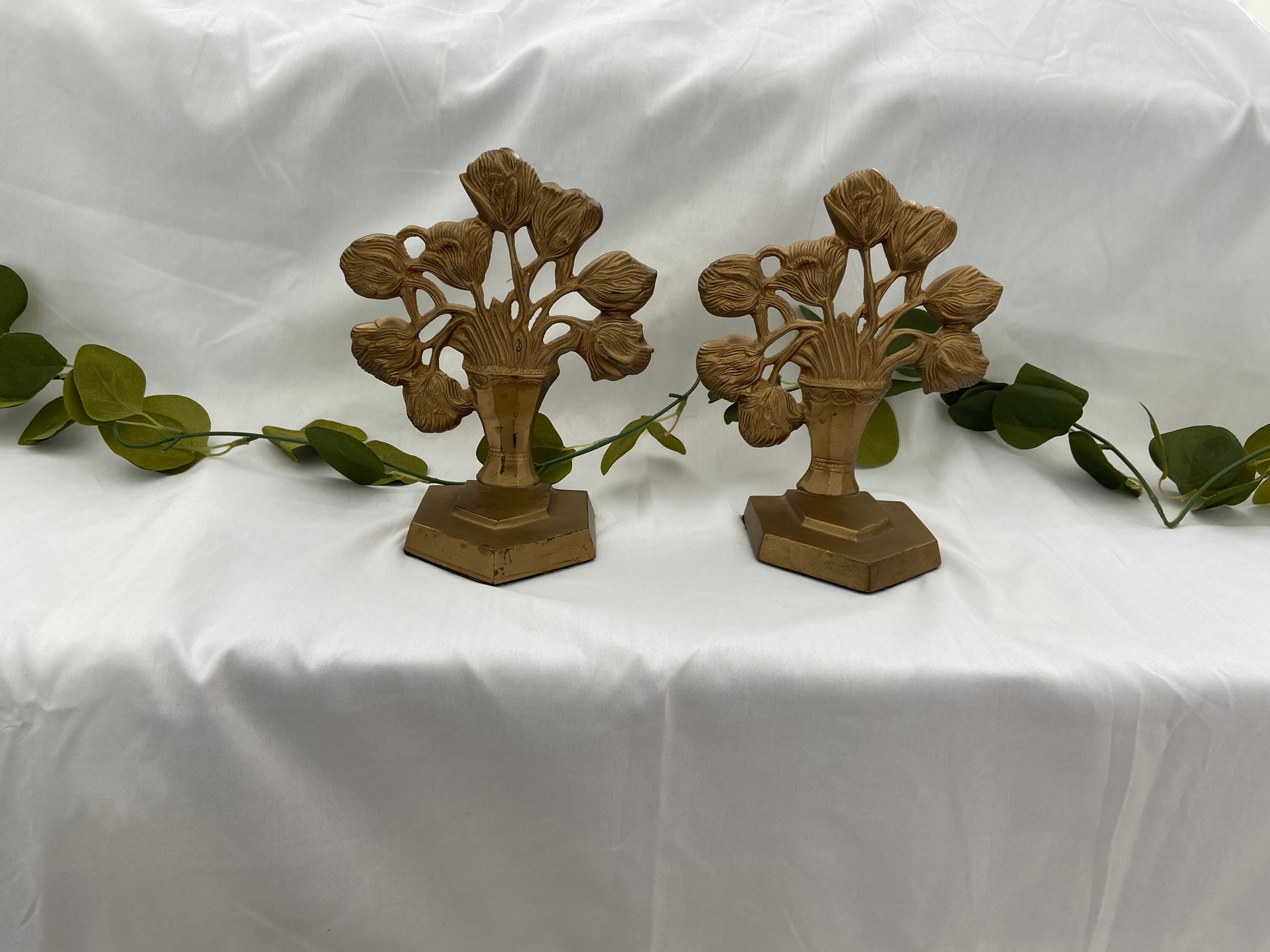 Vintage Brass Floral Bookends set of 2 Etsy