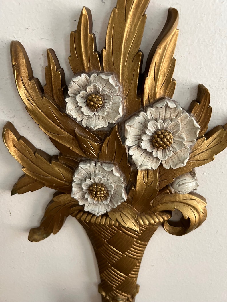 Vintage Gold/White Flowers in Basket Dart Sconce image 4