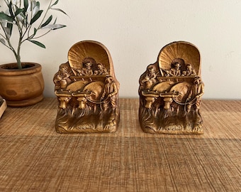 Vintage Gold Western Wagon Frontier Pioneer Bookends set of 2