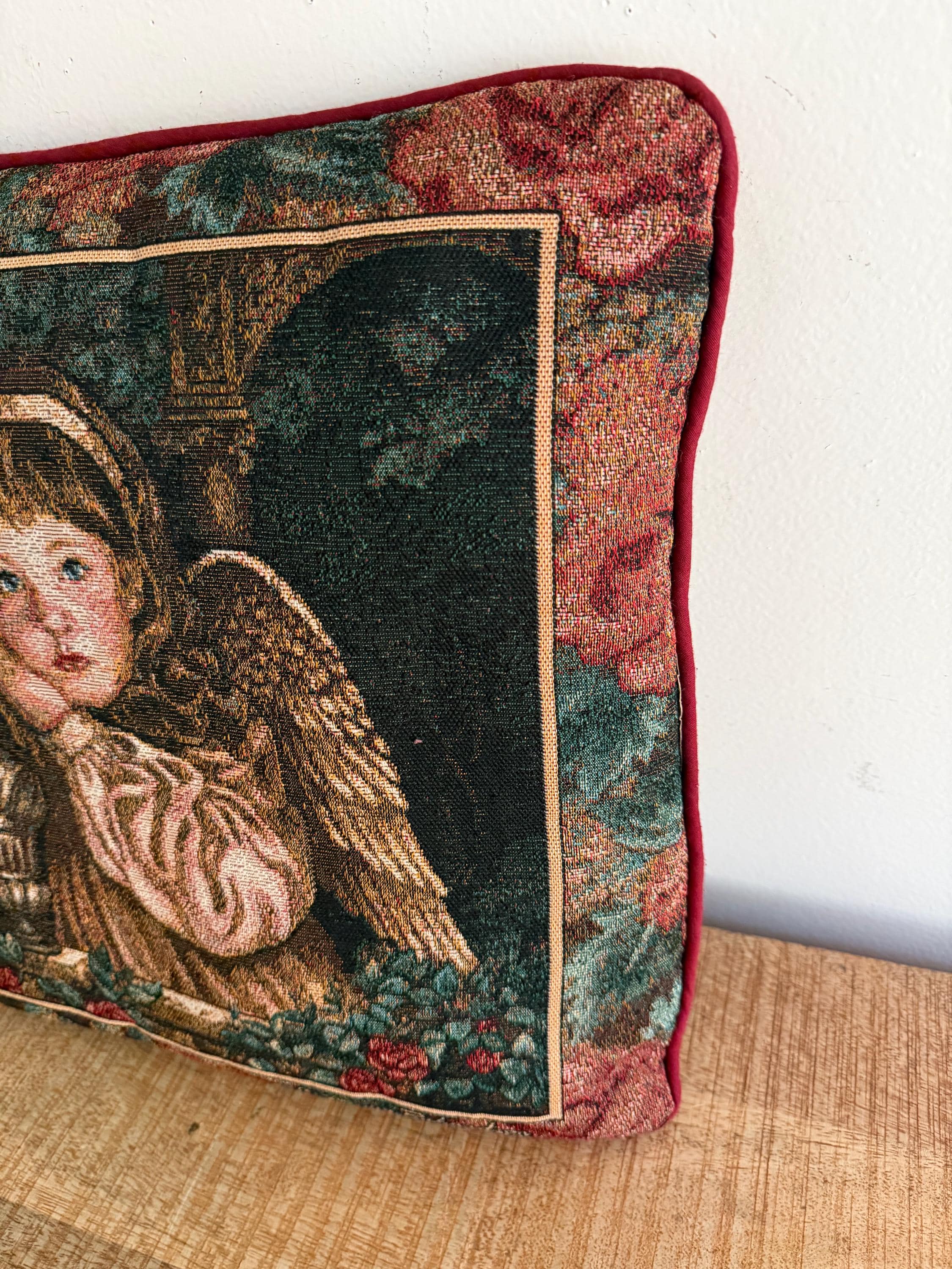 Vintage Tapestry Angel Throw Pillow Donna Richardson - Etsy