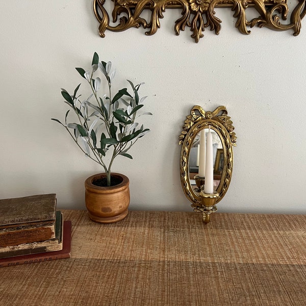 Vintage Gold Ribbons/Roses Home Interior Mirror Sconce