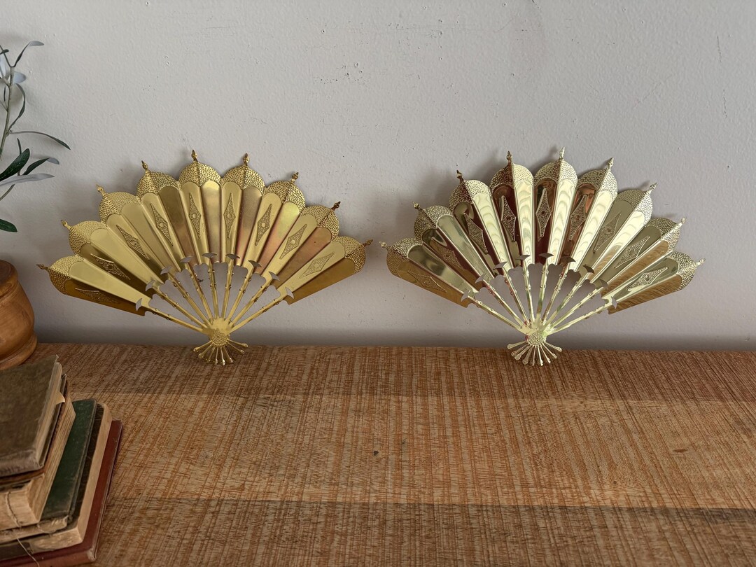 Vintage Gold Wall Fans Set of 2 - Etsy