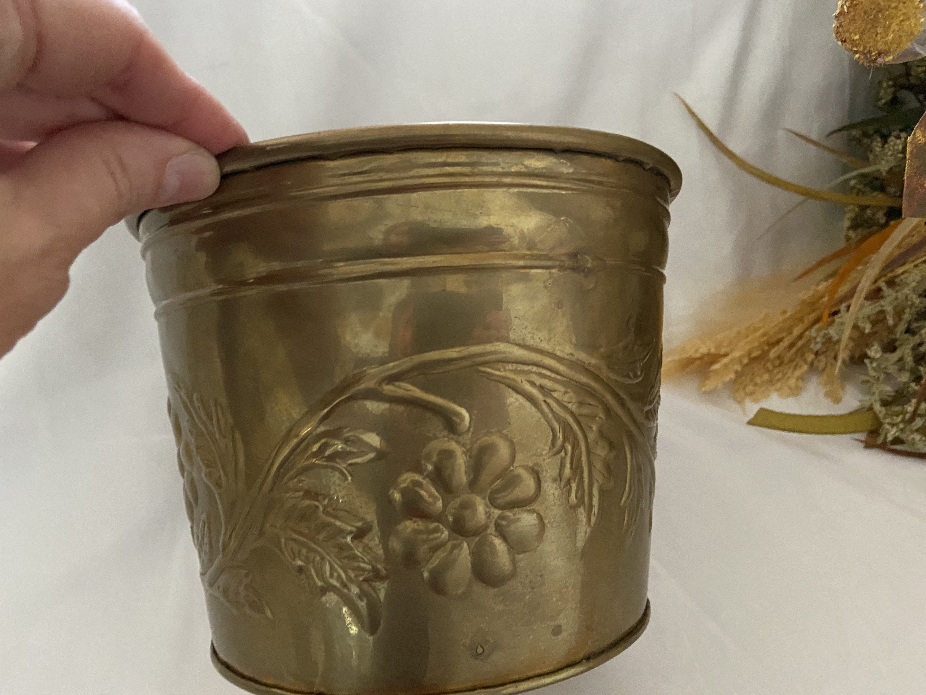 Vintage Brass Embossed Floral Planter Etsy