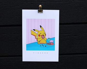 fikachu | A5 original digital artwork print | pokemon | swedish fika | cute pun | play on words