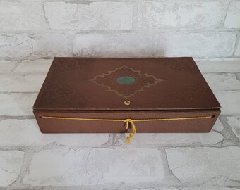 English Leather Round Box Vintage Jewelry Box