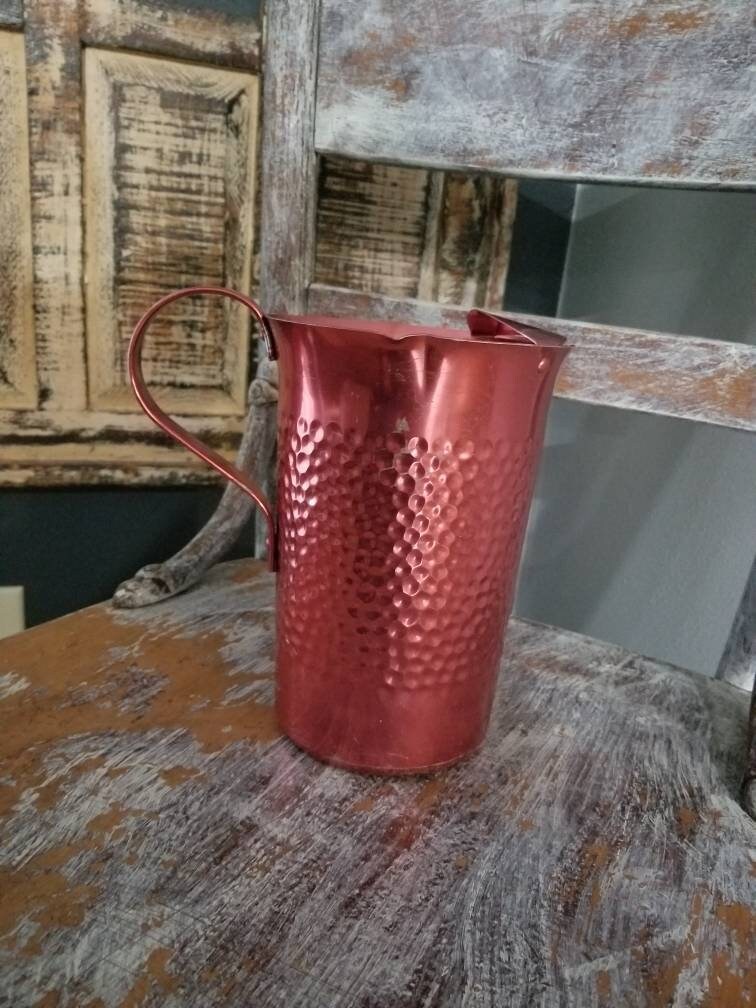 Vintage Raspberry Ceramic Pitcher Mid Century Italian Made Pitcher-raspberry Colored-hammered Aluminum - Etsy