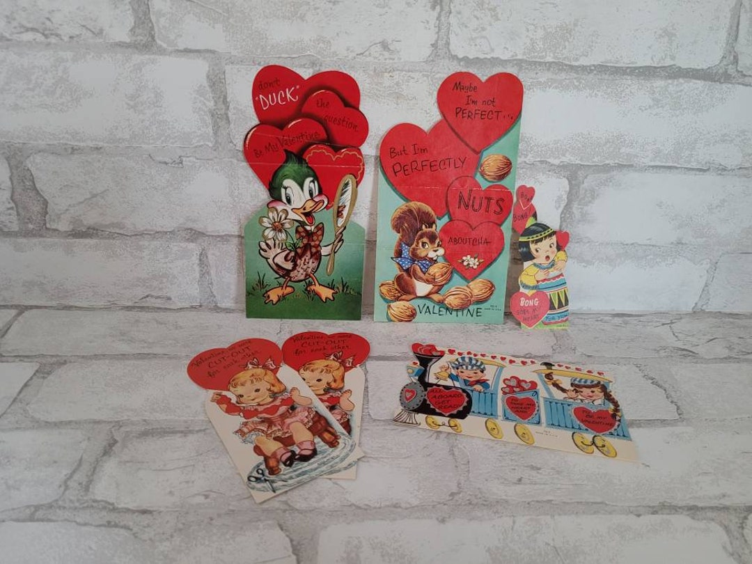 Vintage Valentine Ephemeravintage Valentine's Day Cardslot of 6 Retro