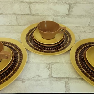 Vintage Texas Ware Melamine/Melmac Dinner Set-3 Dinner Please-3 Bread Plates-3 Saucers-3 Mugs-FREE SHIPPING