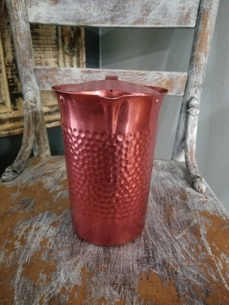 Vintage Raspberry Ceramic Pitcher Mid Century Italian Made Pitcher-raspberry Colored-hammered Aluminum - Etsy