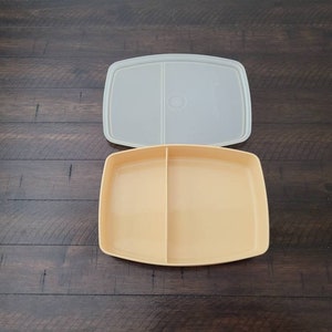 Vintage Tupperware Almond Colored Divided dish with Lid- 813-6-FREE SHIPPING