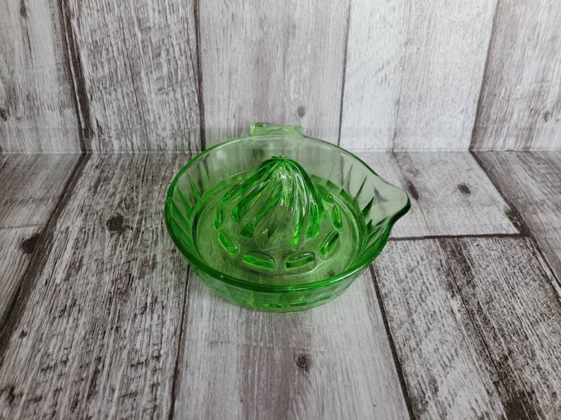 Vintage Green Vaseline Depression Glass Juicer Reamer With Tab Etsy