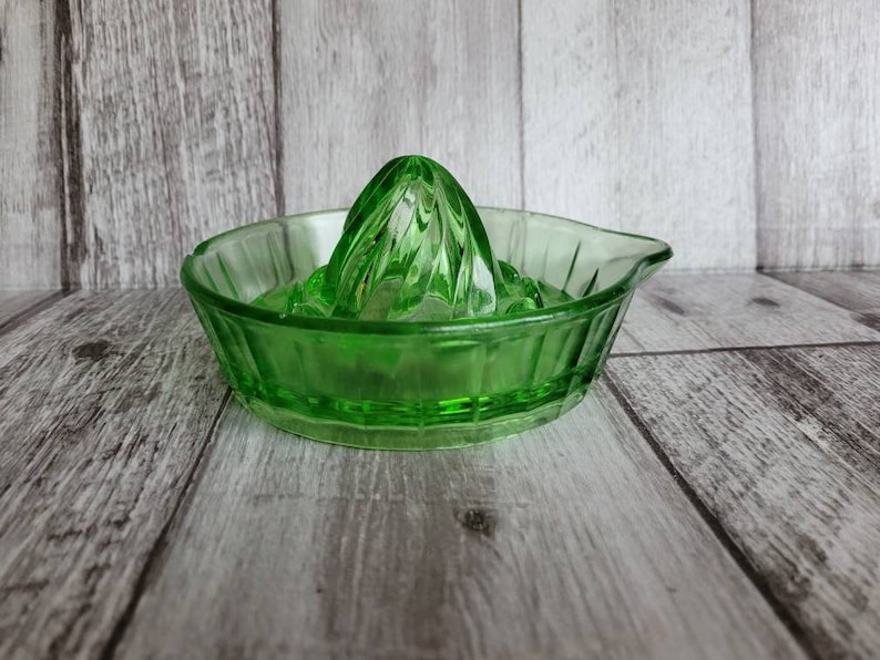 Vintage Green Vaseline Depression Glass Juicer Reamer With Tab Etsy