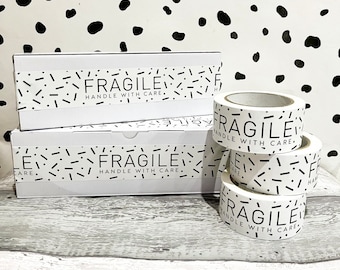 TWIN PACK - Fragile Handle With Care Eco Packaging White Paper Tape - 50mm x 50m