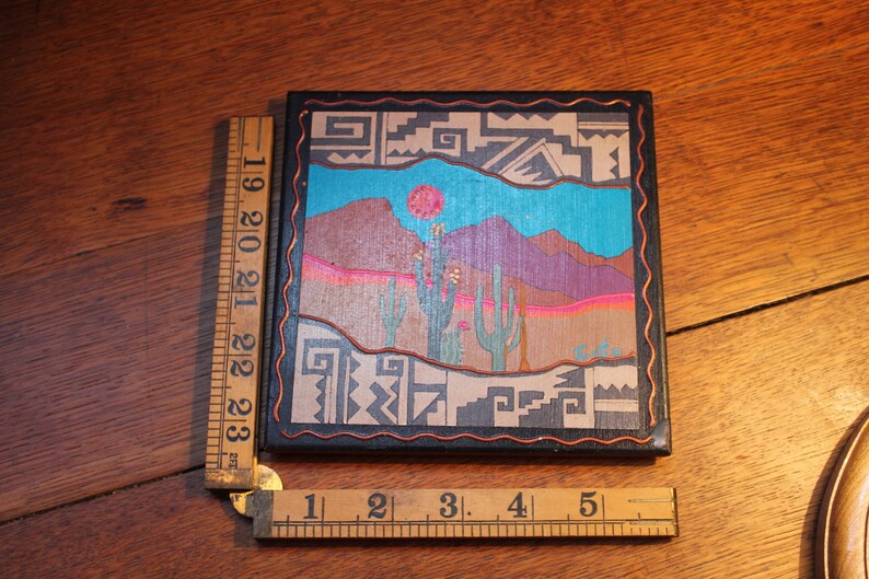 Hand-painted Tu-Oti Collection Art Tile with desert scene
