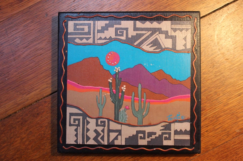 Hand-painted Tu-Oti Collection Art Tile with desert scene