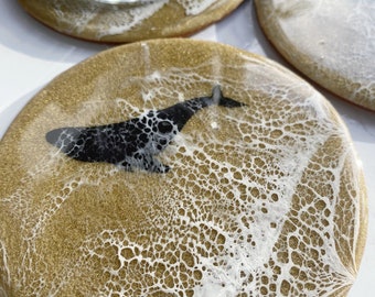 Untersetzer gold für Gläser aus Resin mit Wal,Glasuntersetzer,einzigartige Geschenkidee für Meeresliebhaber