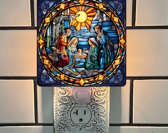 Christmas Stained Glass, Nativity, Sign, Sublimation, Digital, PNG, Design, Acrylic, Suncatcher, Night Light