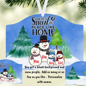 Targa rotonda personalizzabile e personalizzabile, famiglia di pupazzi di neve, Snow Place Like Home, sublimazione, solo download, ornamento, decorazione, cartello