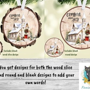 Wood Slice/Round Comfort and Joy Church Digital, Christmas, Winter, PNG, Design, Download, Door Hang, Ornament, Sublimation.