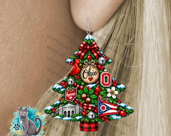 Ohio State Shape, Christmas Tree, Sublimation, PNG, Digital Download, Door Hanger, Ornament, Earrings, T-shirt