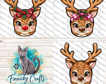 Reindeer  Head PNG,  Sublimation Design, Earrings, Night Light, Badge Reel, Decor, Sign (Digital Download)
