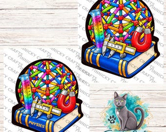 Physics book, Hoberman Sphere, night light, sign, earrings, Badge Reel, PNG Design, Sublimation Download, Customizable