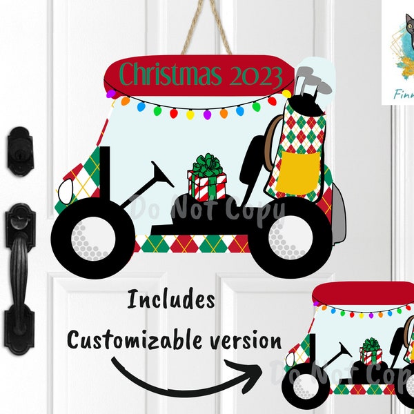 Christmas Golf Cart, Sublimation, PNG, Digital Download, Earrings, Door Hanger, Decoration, Ornament