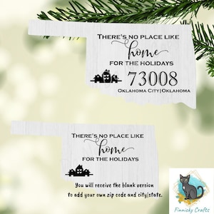 Customizable Oklahoma State Shape, Home for the Holidays, Zip Code, Sublimation, PNG, Digital Download, Door Hanger, Ornament