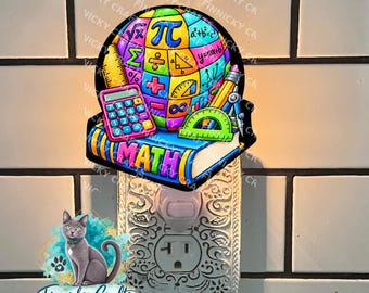 Mathematics book, symbols, night light, sign, earrings, Badge Reel, PNG Design, Sublimation Download