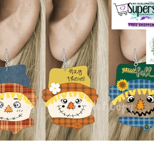 Scarecrow Head Design, Bundle, Fall, Plaid, Autumn, Cute, Sublimation, PNG, Digital Download, Earrings, Door Hanger, Decoration