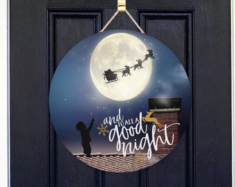 Rooftop Santa Sleigh Round Sign Sublimation Design (Digital Download)