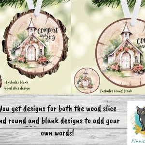Wood Slice/Round Comfort and Joy Church Digital, Christmas, Winter, PNG, Design, Download, Door Hang, Ornament, Sublimation.