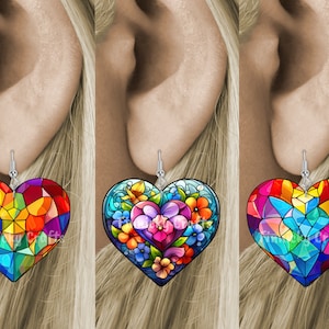 Stained Glass Heart, Earrings, Keychain, Wall Hanger, Door Hanger, Sublimation, Digital, PNG, Design, Download Only