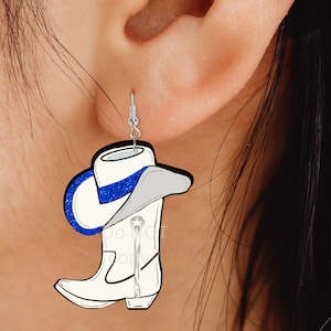 Cowboy Hat & Boot Shape, Drill team, Royal Blue, White, Cute, Sublimation, PNG, Digital Download, Earrings