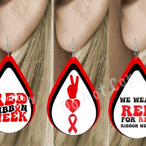 Red Ribbon Week png - Sublimation Designs Wall Hanger - Earrings Png - Keychain png - Teardrop shape png
