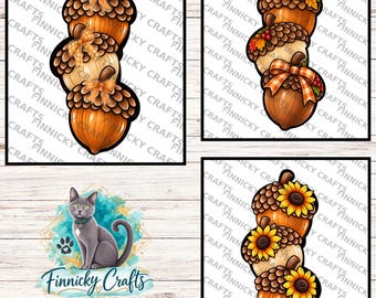 Fall Acorn Trio PNG Design, Sublimation,  (Digital Download)