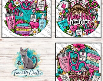 Nurse Hair Tie Holders Bundle, Personalizable, PNG, Sublimation Design, Digital Design