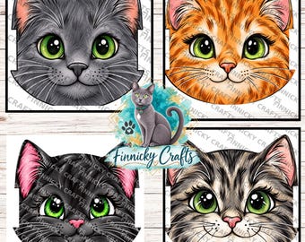Cat Head Hair Tie Holders Bundle, Personalizable, PNG, Sublimation Design, Digital Design