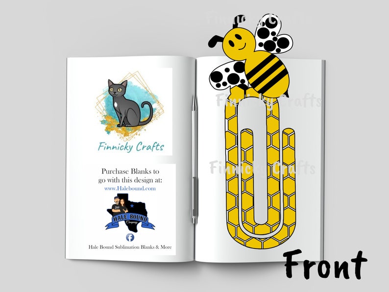 Bee Bookmark Paperclip Shape PNG Sublimation Design Gift image 1